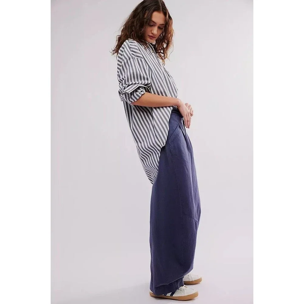 Free People Tegan Washed Barrel Trousers Pants Pleated Solid Cotton S 288469